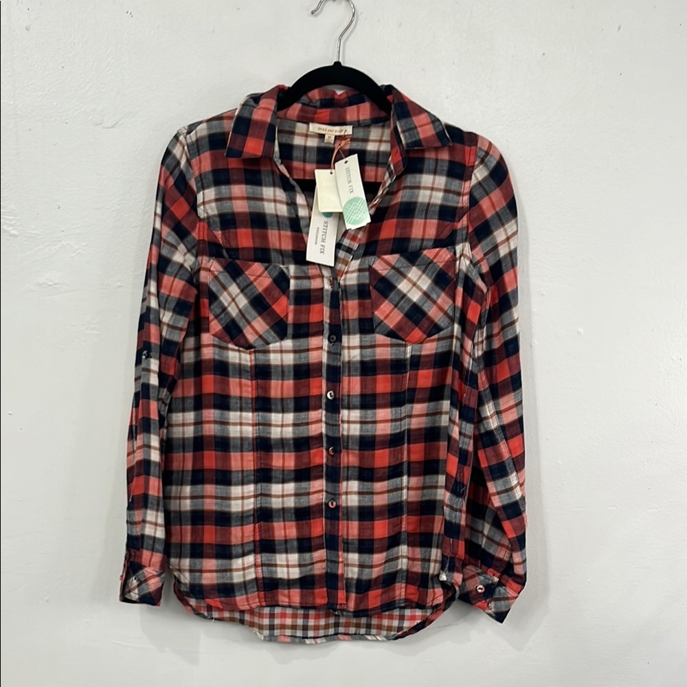 Skies Are Blue Red and Blue Plaid Button Down Shirt